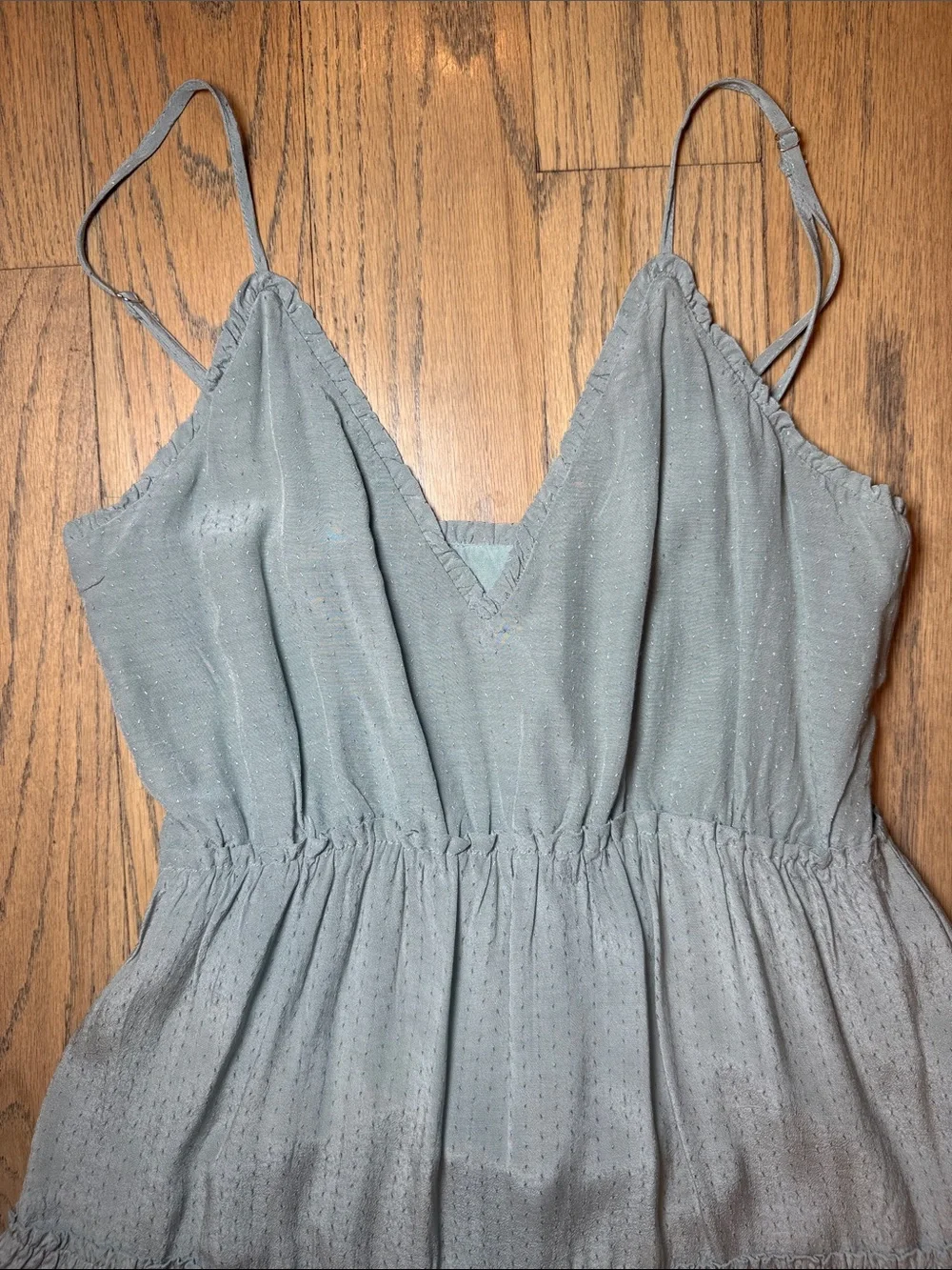 Storia Womens Light Blue Tiered V-Neck Ruffled Dress with Detailed Buttons Sz S